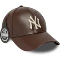 verstellbare-braune-9forty-m-crown-img-lederkappe-mit-gebogenem-schirm-der-new-york-yankees-mlb-von-new-era