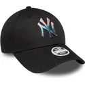 schwarze-gebogene-verstellbare-damenkappe-9forty-metallic-logo-der-new-york-yankees-mlb-von-new-era