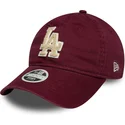 weinrote-verstellbare-curved-cap-fur-damen-mit-beigem-logo-9twenty-boucle-der-los-angeles-dodgers-mlb-von-new-era