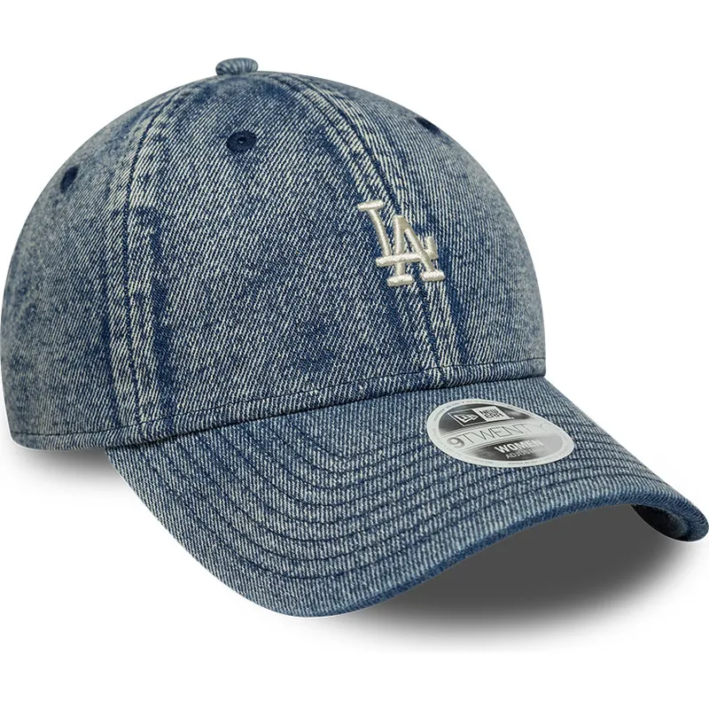 blaue-gebogene-verstellbare-damen-kappe-9twenty-denim-der-los-angeles-dodgers-mlb-von-new-era