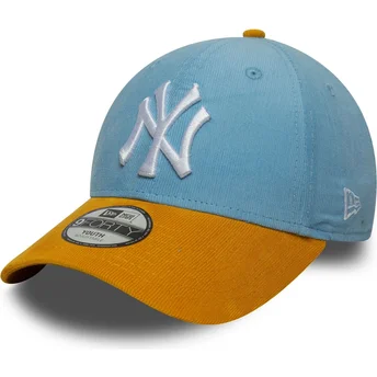 Gebogene blaue und braune verstellbare Kappe für Kinder 9FORTY Cord von New York Yankees MLB von New Era