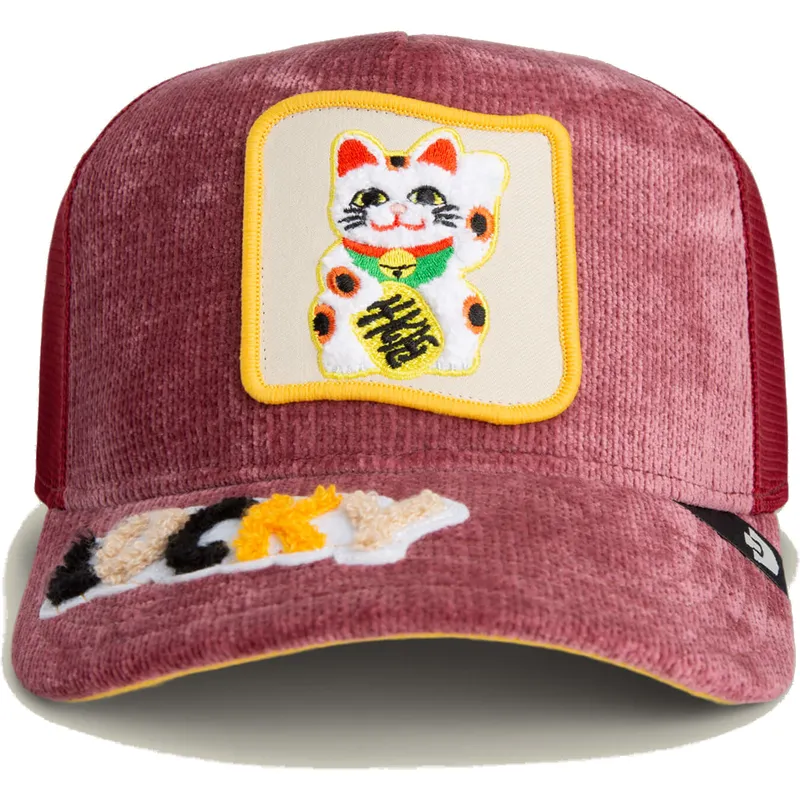 trucker-cap-rot-katze-lucky-maneki-neko-happy-thoughts-the-farm-von-goorin-bros