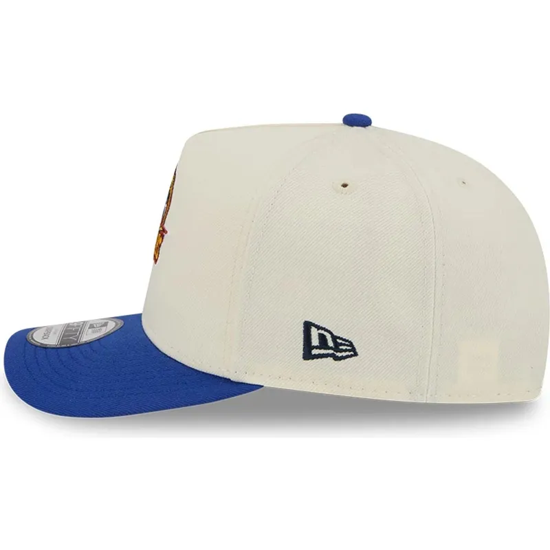 beige-und-blaue-gebogene-snapback-kappe-9fifty-a-frame-precurved-hardwood-classics-von-golden-state-warriors-nba-von-new-era