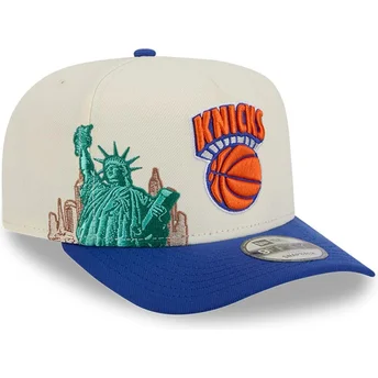 Beige und blaue gebogene Snapback-Kappe 9FIFTY A Frame Precurved Hardwood Classics der New York Knicks NBA von New Era