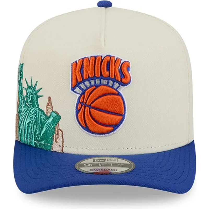 beige-und-blaue-gebogene-snapback-kappe-9fifty-a-frame-precurved-hardwood-classics-der-new-york-knicks-nba-von-new-era