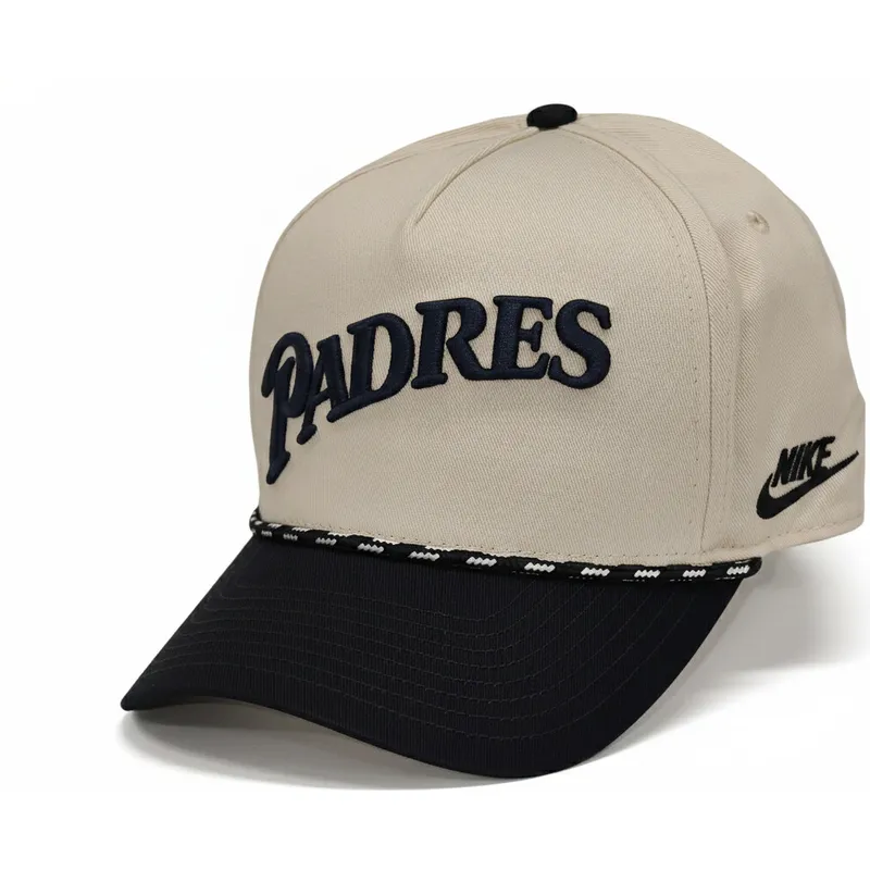 beige-und-schwarze-gebogene-snapback-kappe-rise-structured-der-san-diego-padres-mlb-von-nike