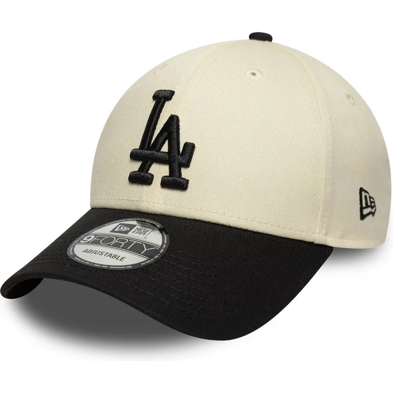 beige-und-schwarze-verstellbare-curved-cap-9forty-colour-block-der-los-angeles-dodgers-mlb-von-new-era