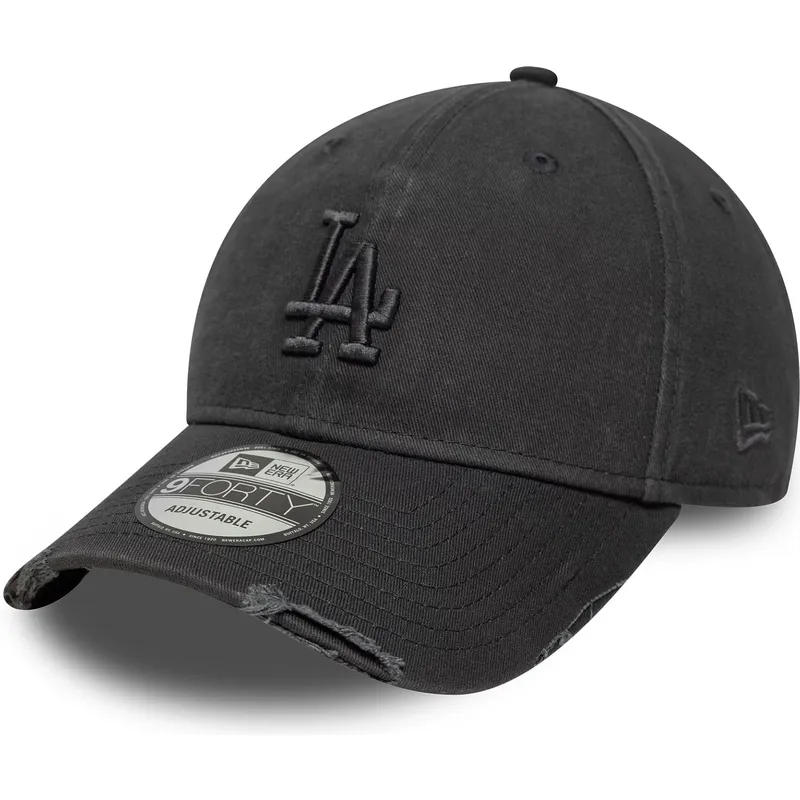 new-era-curved-brim-grey-logo-9forty-wash-distress-los-angeles-dodgers-mlb-grey-adjustable-cap