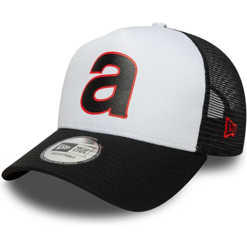 weisse-und-schwarze-e-frame-trucker-cap-von-aprilia-piaggio-von-new-era