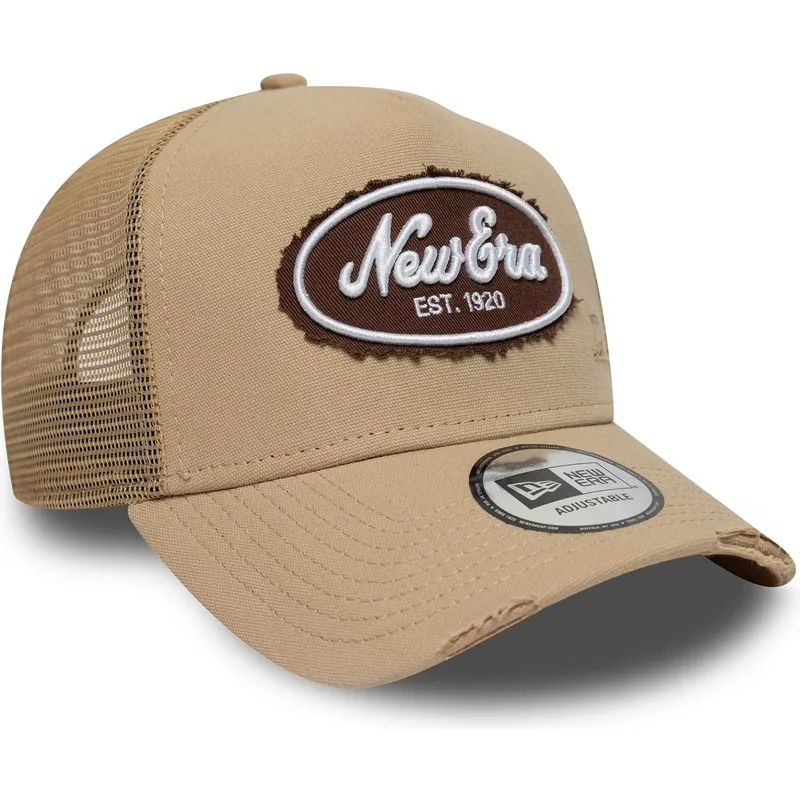 braune-trucker-kappe-a-frame-oval-canvas-distress-von-new-era