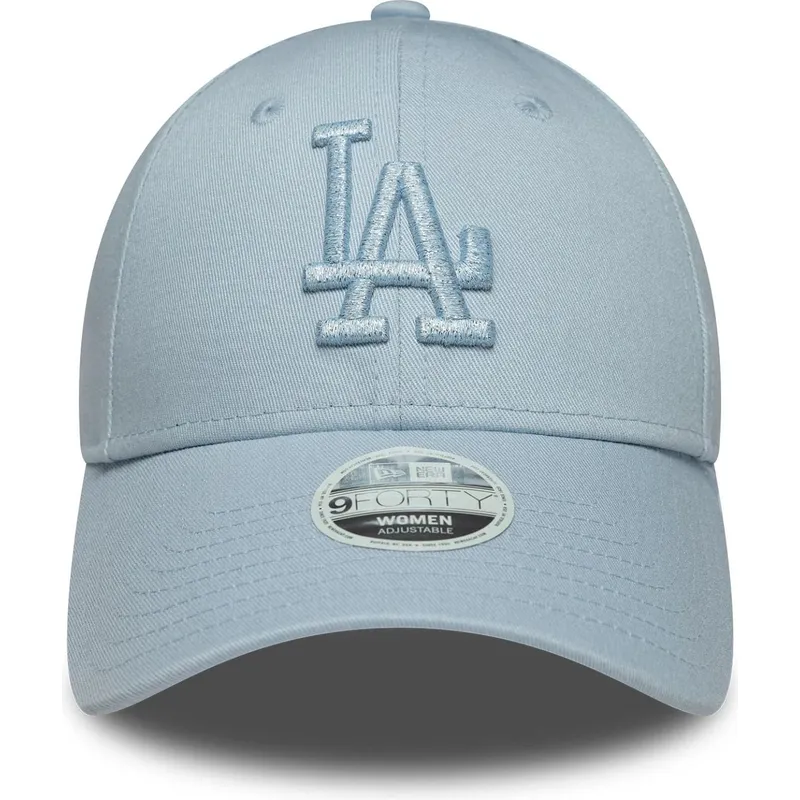 hellblaue-verstellbare-curved-cap-mit-blauem-logo-fur-damen-9forty-metallic-logo-der-los-angeles-dodgers-mlb-von-new-era