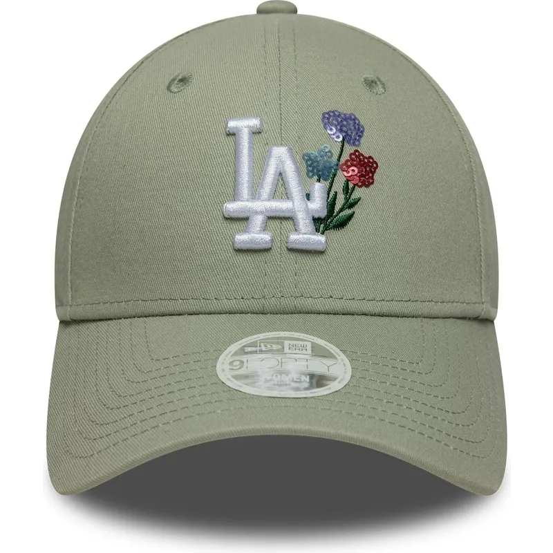 hellgrune-gebogene-verstellbare-damenkappe-9forty-floral-icon-der-los-angeles-dodgers-mlb-von-new-era