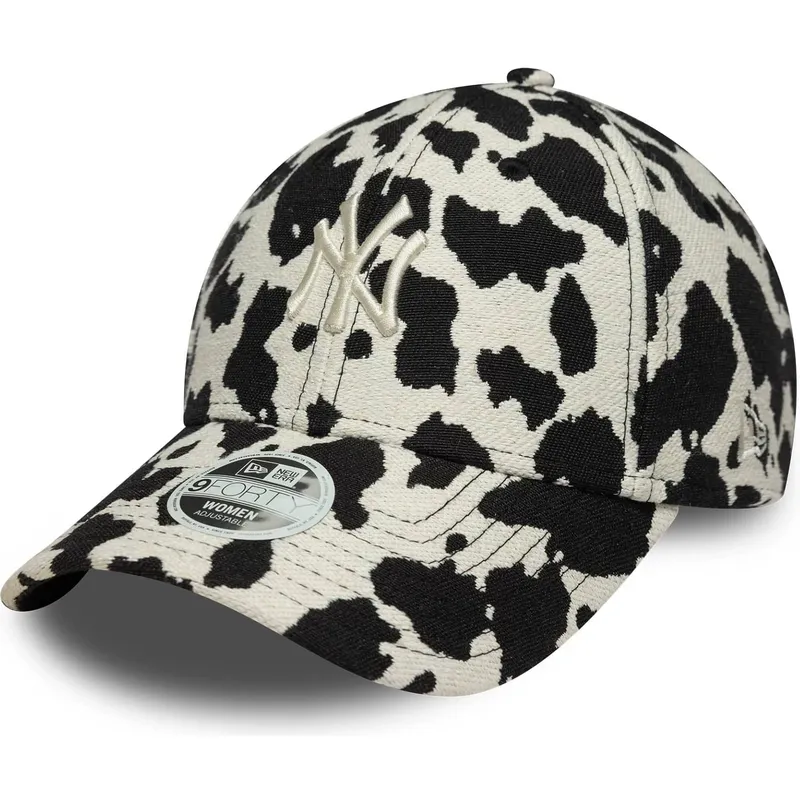 schwarze-und-weisse-verstellbare-curved-cap-fur-damen-9forty-cow-midi-der-new-york-yankees-mlb-von-new-era