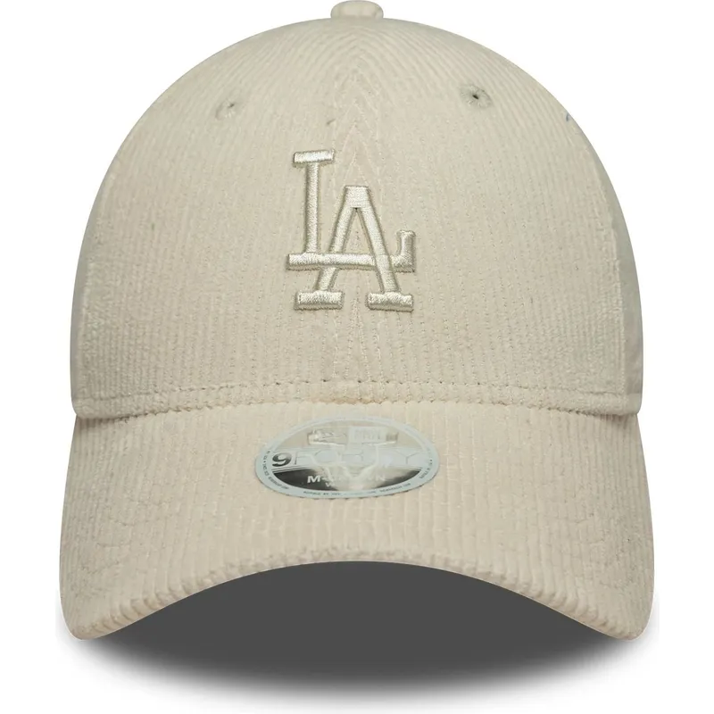 beige-verstellbare-curved-cap-mit-beigem-logo-fur-damen-9forty-m-crown-pastel-cord-der-los-angeles-dodgers-mlb-von-new-era