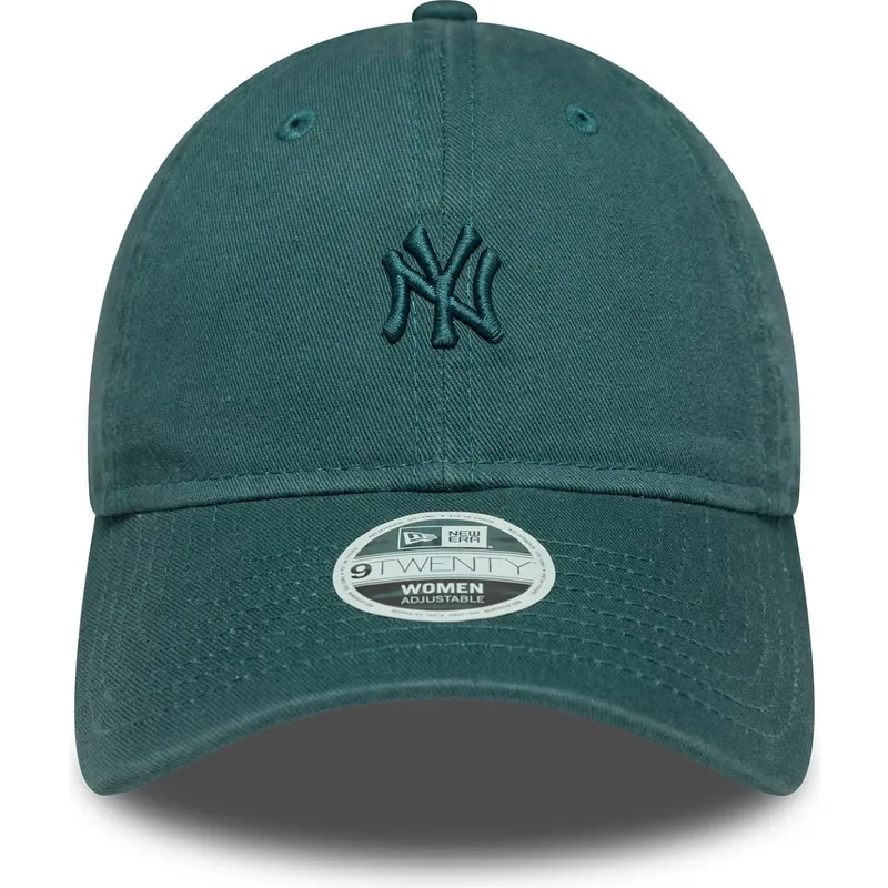 grune-gebogene-verstellbare-damenkappe-9twenty-washed-mini-der-new-york-yankees-mlb-von-new-era