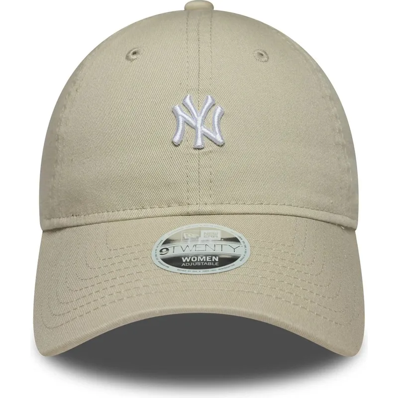 beige-gebogene-verstellbare-damenkappe-9twenty-washed-mini-der-new-york-yankees-mlb-von-new-era