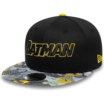 Schwarze flache Snapback-Kappe für Kinder 9FIFTY von Batman DC Comics von New Era