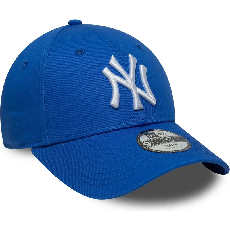 blaue-gebogene-verstellbare-kappe-fur-kinder-9forty-league-essential-der-new-york-yankees-mlb-von-new-era