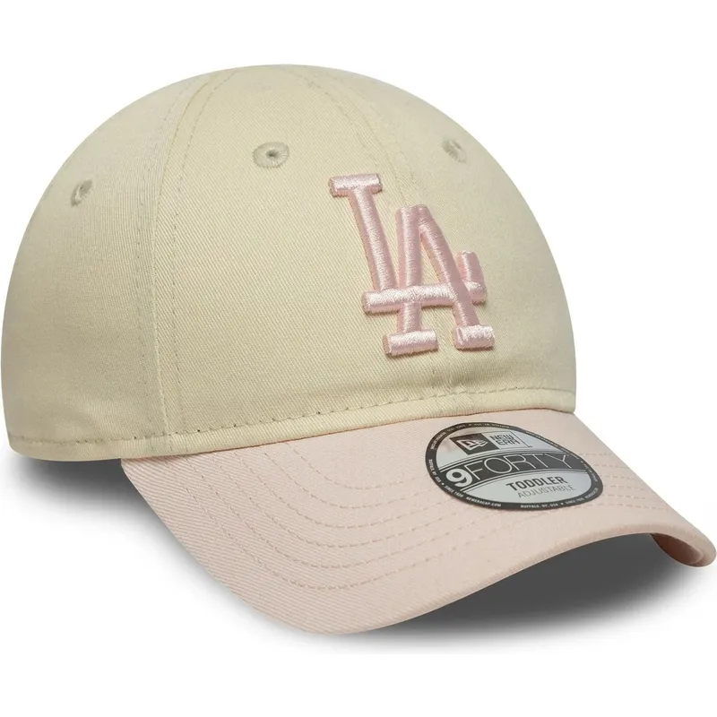 new-era-curved-brim-toddler-9forty-league-essential-los-angeles-dodgers-mlb-beige-and-pink-adjustable-cap