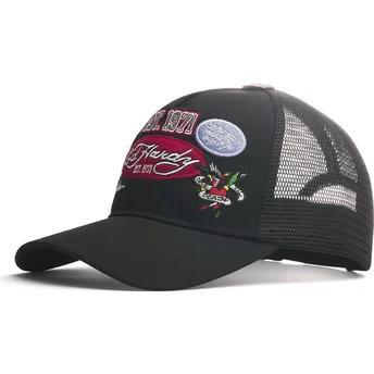 Schwarze Trucker-Kappe Est 1971 Varsity von Ed Hardy