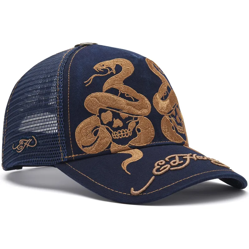trucker-cap-marineblau-skull-and-snakes-graphic-von-ed-hardy