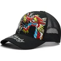 schwarze-trucker-kappe-dragon-and-roses-graphic-von-ed-hardy