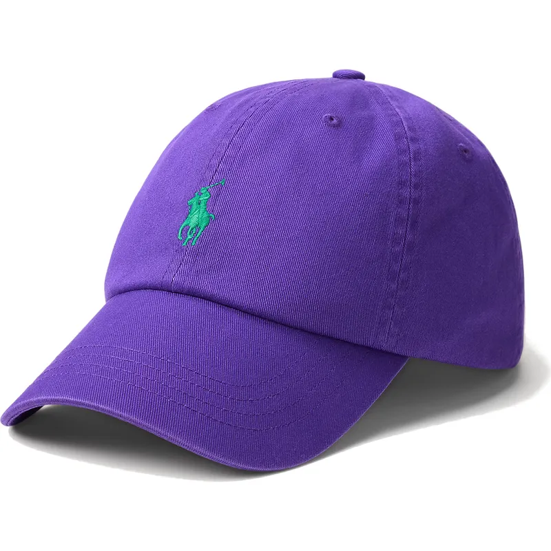 violette-verstellbare-curved-cap-mit-grunem-logo-cotton-chino-classic-sport-von-polo-ralph-lauren