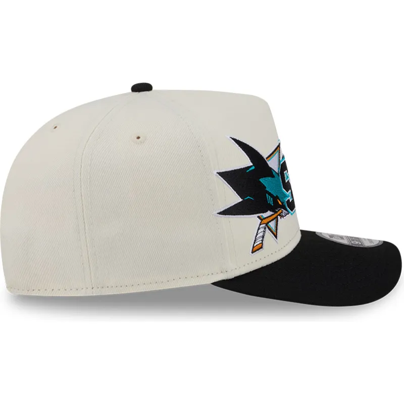 beige-und-schwarze-gebogene-snapback-kappe-9fifty-a-frame-classic-der-san-jose-sharks-nhl-von-new-era