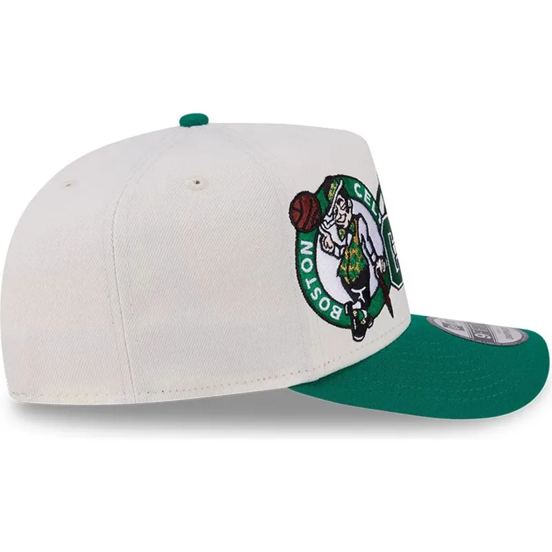 beige-und-grune-gebogene-snapback-kappe-9fifty-a-frame-classic-der-boston-celtics-nba-von-new-era