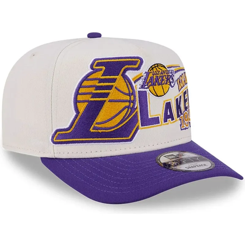 beige-und-violette-gebogene-snapback-kappe-9fifty-a-frame-classic-der-los-angeles-lakers-nba-von-new-era