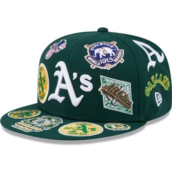 Grüne enganliegende 59FIFTY All Over Flat Cap der Oakland Athletics MLB von New Era