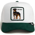trucker-cap-weiss-und-grun-hund-rottweiler-microsuede-bad-boy-the-farm-von-goorin-bros
