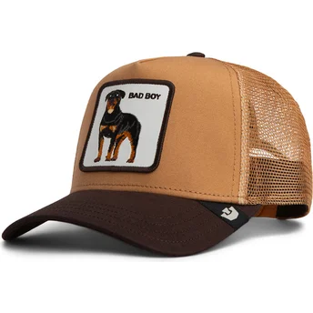 Gorra trucker marrón para niño perro rottweiler Bad Boy Mini The Farm de Goorin Bros.
