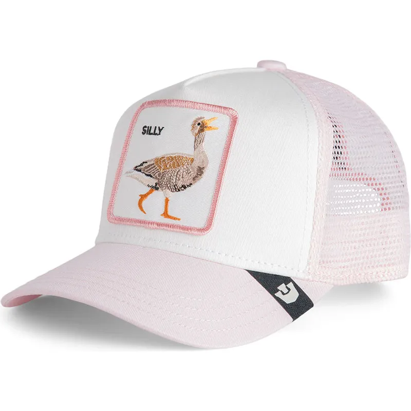 trucker-cap-weiss-und-rosa-fur-jungen-gans-whisper-silly-the-farm-von-goorin-bros