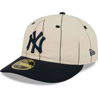 Beige gebogene angepasste 59FIFTY Retro Crown Linen Kappe der New York Yankees MLB von New Era