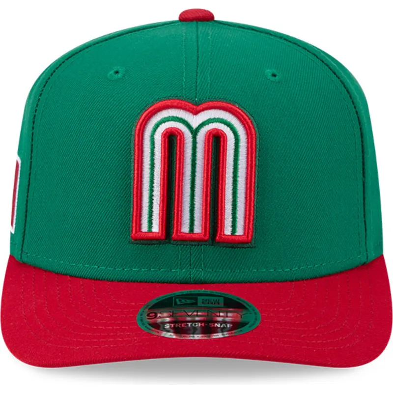 grune-und-rote-gebogene-kappe-snapback-9seventy-stretch-snap-mexico-2026-world-baseball-classic-von-new-era