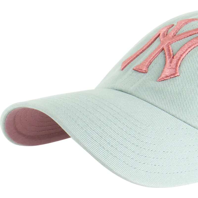 grune-verstellbare-curved-cap-mit-rosa-logo-clean-up-ballpark-der-new-york-yankees-mlb-von-47-brand
