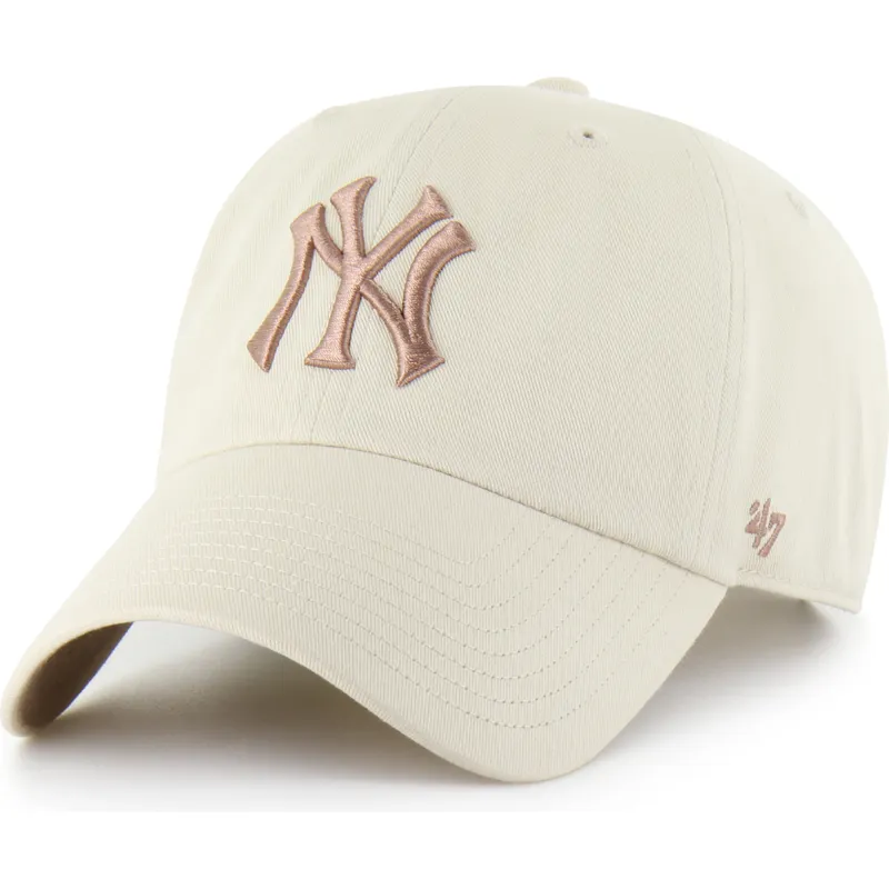 beige-verstellbare-curved-cap-clean-up-ballpark-mojave-der-new-york-yankees-mlb-von-47-brand