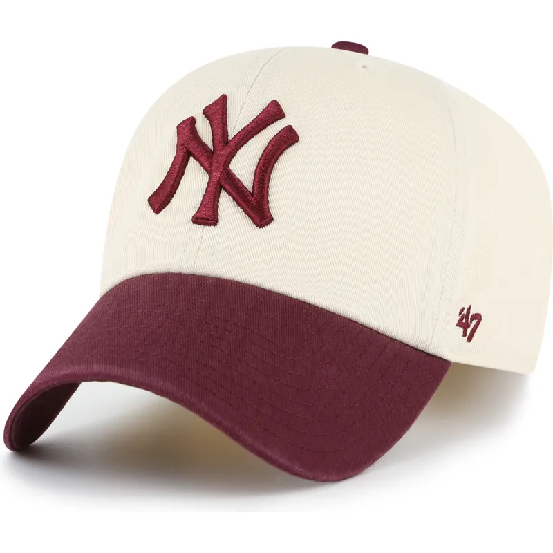 gorra-curva-beige-y-granate-ajustable-clean-up-two-tone-no-loop-label-de-new-york-yankees-mlb-de-47-brand