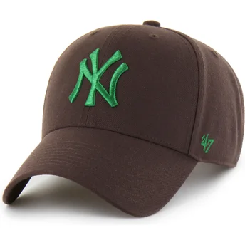 Braune gebogene Snapback-Kappe mit grünem MVP-Logo der New York Yankees MLB von 47 Brand