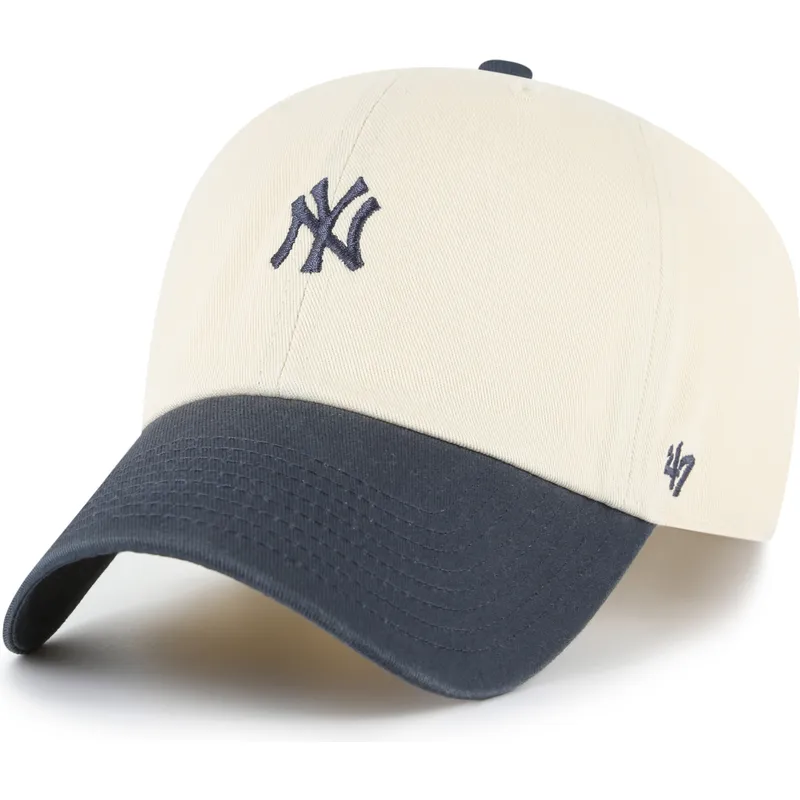 beige-und-marineblaue-verstellbare-gebogene-kappe-clean-up-base-runner-two-tone-der-new-york-yankees-mlb-von-47-brand