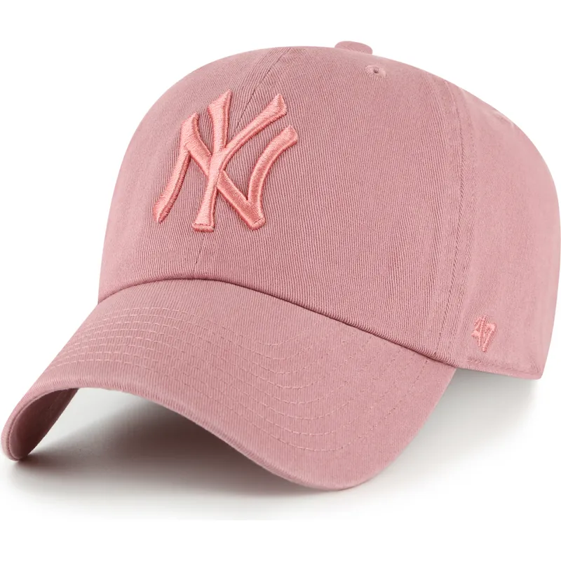 rosa-verstellbare-curved-cap-mit-rosa-clean-up-logo-der-new-york-yankees-mlb-von-47-brand