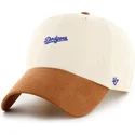 gorra-curva-beige-y-marron-ajustable-clean-up-mini-script-suede-visor-de-los-angeles-dodgers-mlb-de-47-brand