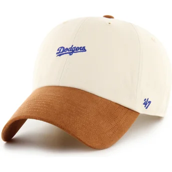 Beige und braune verstellbare gebogene Kappe Clean Up Mini Script Suede Visor der Los Angeles Dodgers MLB von 47 Brand