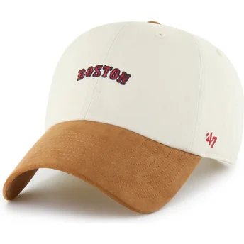Gorra curva beige y marrón ajustable Clean Up Mini Script Suede Visor de Boston Red Sox MLB de 47 Brand