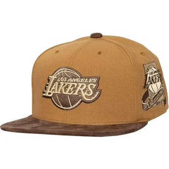 Braune verstellbare Flatcap Coffee Strapback der Los Angeles Lakers NBA von Mitchell & Ness