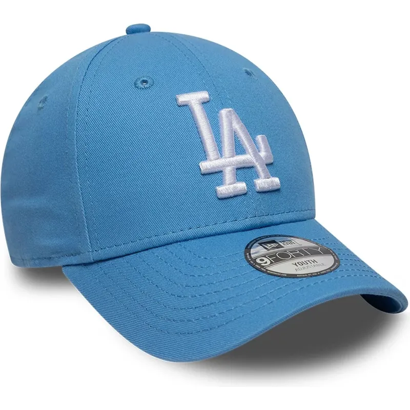hellblaue-gebogene-verstellbare-kinderkappe-9forty-essential-der-los-angeles-dodgers-mlb-von-new-era