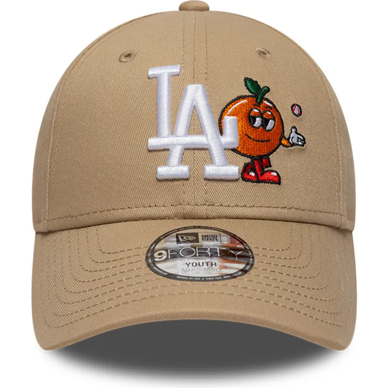 beige-gebogene-verstellbare-kappe-fur-kinder-9forty-icon-der-los-angeles-dodgers-mlb-von-new-era