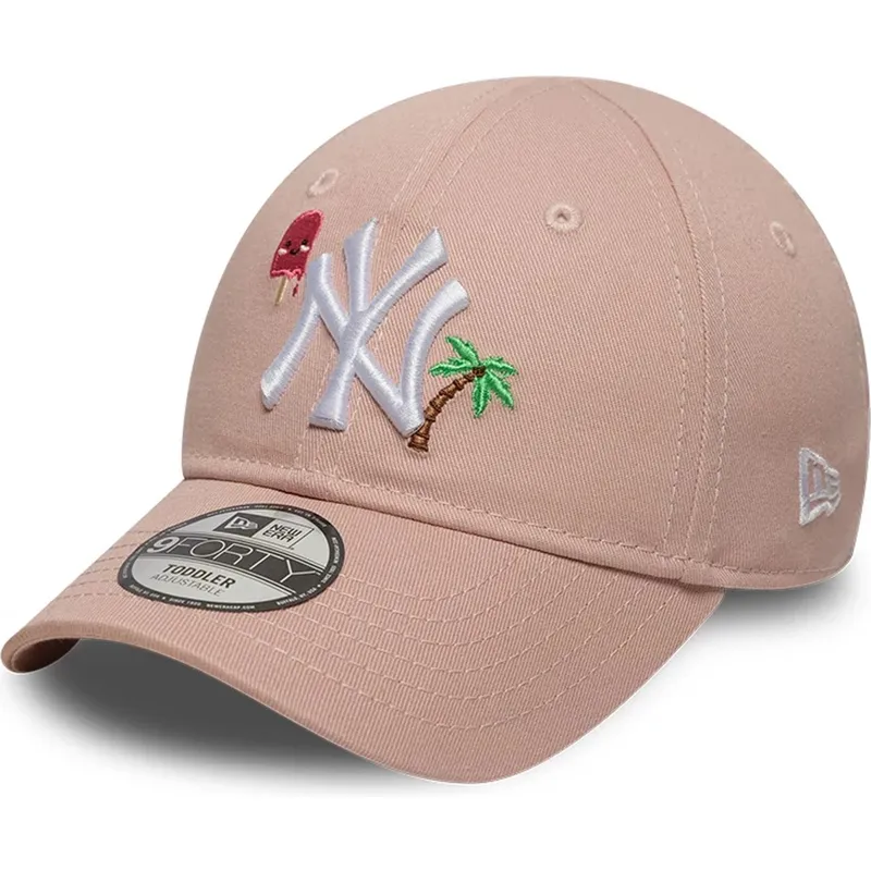 gebogene-rosa-verstellbare-kappe-fur-kinder-9forty-summer-icon-von-new-york-yankees-mlb-von-new-era