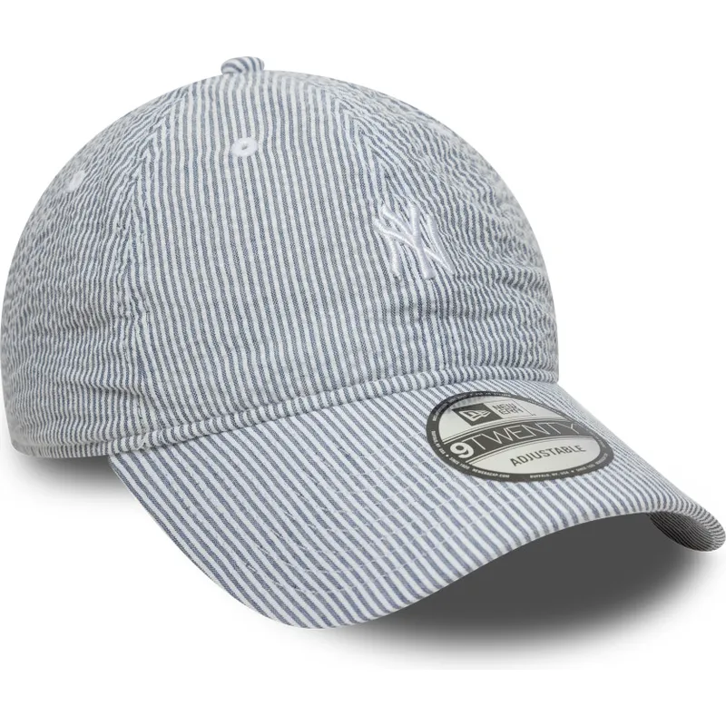 marineblaue-verstellbare-curved-cap-9twenty-seersucker-der-new-york-yankees-mlb-von-new-era